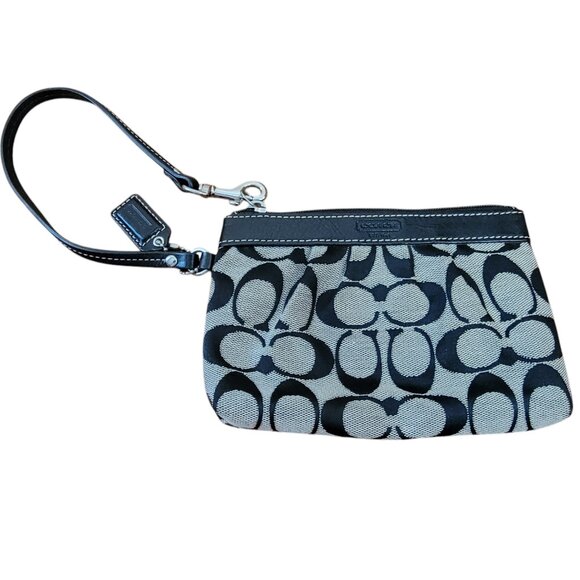 Coach Pleated Signature Logo Gray and Black Medium Wristlet w Leather - Picture 1 of 9